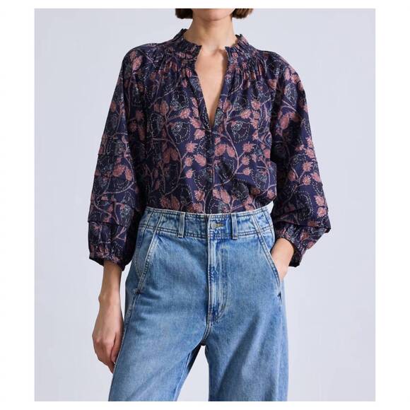 NEW APIECE APART trinidad blouse in camille floral navy